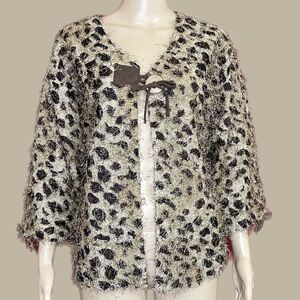 Emma G Eyelash Animal Leopard Print Big Button Swing Cardigan Medium